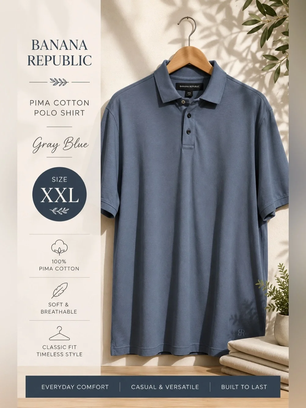 Banana Republic Pima Cotton Polo Shirt Gray Blue XXL
